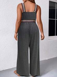 SHEIN Clasi Plus Size Graphic Print Tube Top Jumpsuit For Casual Vacation - Dark Grey - View 2
