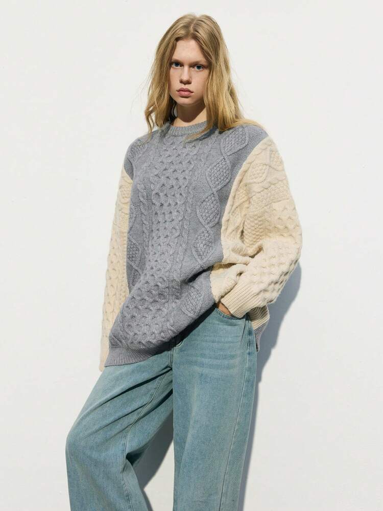 SHEIN Maija Suéter de punto informal con bloques de color para mujeres, suéteres de otoño, invierno y temporada baja