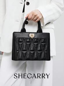 SHECARRY 女士顶部提手包 PU 皮革 秋冬季 校园旅行 通勤 工作 优雅潮流 精致手提包 - 黑色 - 查看 6