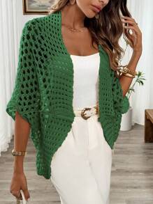 SHEIN LUNE Áo khoác cardigan dáng rộng khoét lỗ tay dơi thanh lịch mùa xuân/hè dành cho nữ - màu xanh lá - Xem 5