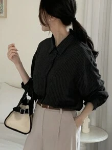 DAZY Áo Sơ Mi Sheer Nút Phía Trước - màu đen - Xem 9