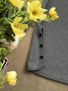 DAZY 女士纯色圆领长袖修身保暖上衣，秋冬 - 灰色 - 查看 8