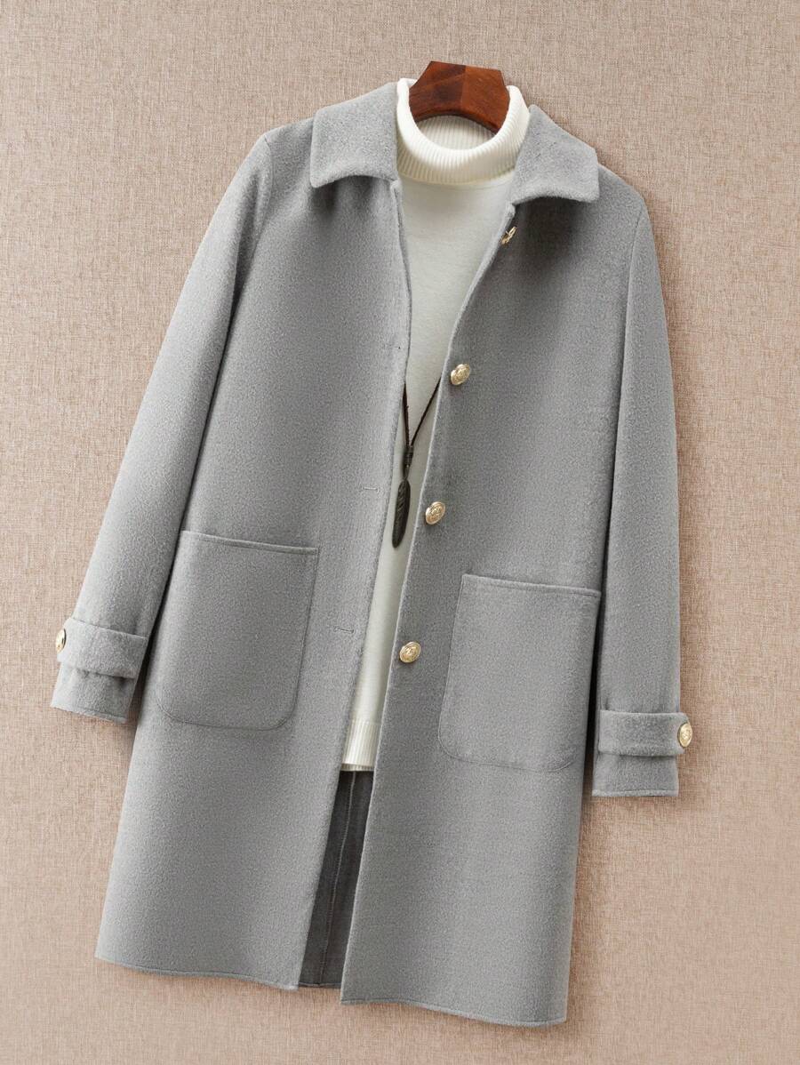 EMERY ROSE Damski płaszcz w jednolitym kolorze z kołnierzem typu stójka i długim rękawem, zdobiony metalowymi guzikami, na jesień/zimę