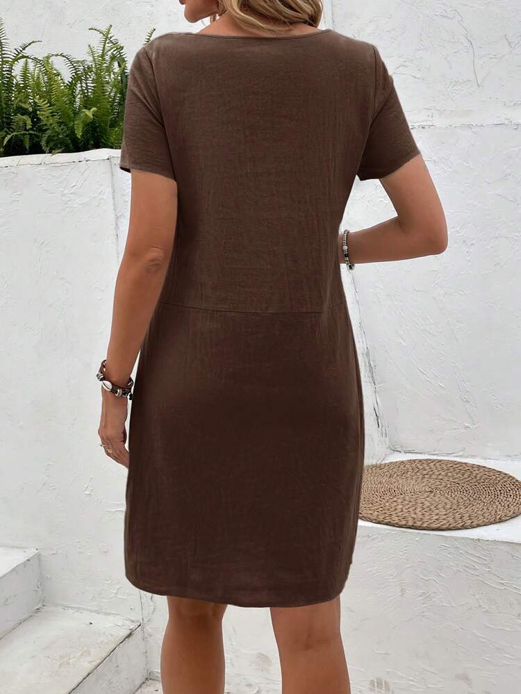 Women's Solid Color Short Sleeve Casual Summer Dress,Summer Dresses For Women