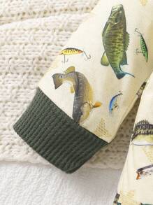 Baby Boy 3-delige set casual outfit - romper met lange mouwen, broek en hoed, met schattige onderwatervisprint, voor de herfst