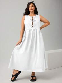 SHEIN Essnce Plus Size Women's Bowknot Waist Sleeveless Basic Fashionable Dress