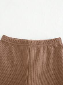 Cozy Pixies 2pcs Baby Boy Solid Color Knit Soft Crew Neck Long Sleeve Half-Open Pullover Top And Elasticated Waist Pants Set - Brown - View 8