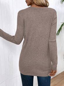 EMERY ROSE Áo len cardigan đơn giản tối giản cho nữ - Cà phê nâu - Xem 2