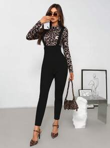 SHEIN Clasi Women's Versatile Black Criss-Cross Back High-Waisted Bodycon Jumpsuit  Fall Women Rompers - Black - View 4