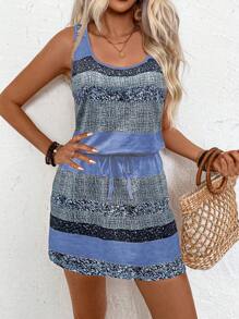 EMERY ROSE Women's Summer Color Block Tie Waist Sleeveless Casual Dress