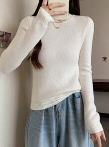DAZY Women's Solid Color Round Neck Long Sleeve Thermal Lined Thick Sweater, Fall/Winter