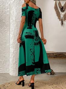 EMERY ROSE Đầm Maxi thường ngày hở vai tay ngắn nhuộm loang màu cho nữ, mùa hè - màu xanh lá - Xem 2