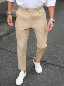 Calvornis Men Solid Color Tapered Suit Pants - Khaki - View 7
