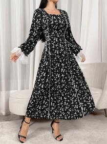 Modelyn Đầm lưới dài tay họa tiết bướm cho nữ Maxi Outfit - màu đen - Xem 5