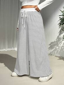 SHEIN EZwear Plus Size Women Striped String Waist Long Pants