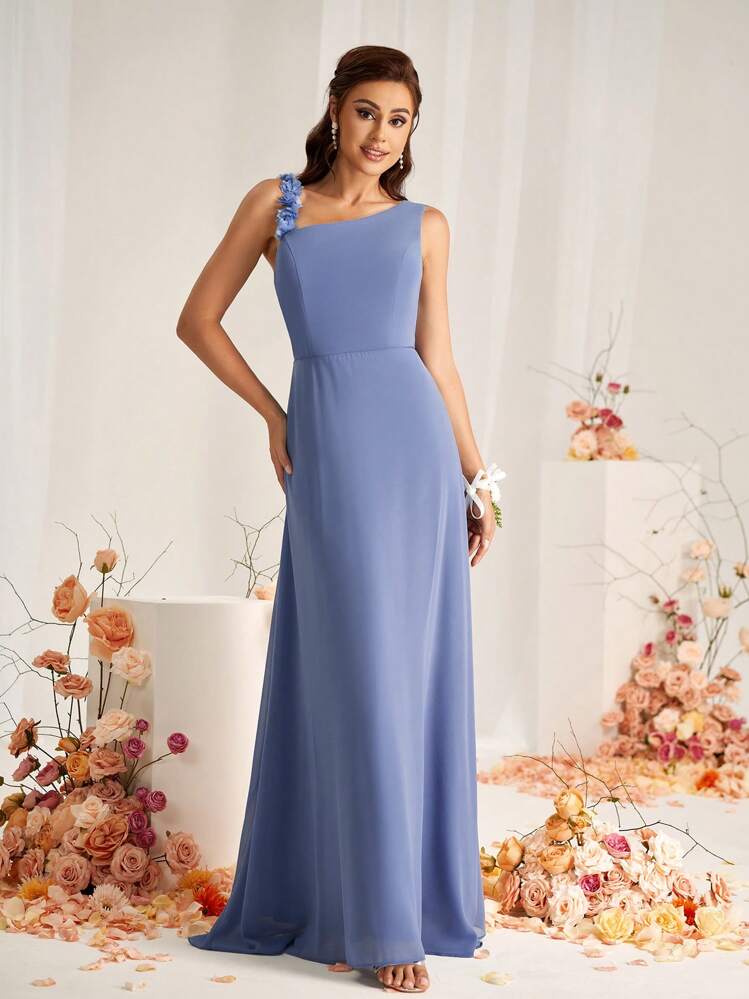 dusty blue bridesmaid dresses shein SHEIN Belle Plus Size Chiffon Bridesmaid Dress,Dusty Blue Summer Elegant  Formal Evening Gown With Crossed Bust,Ruched Waist,Slit Hem For Wedding  Guest,Graduation