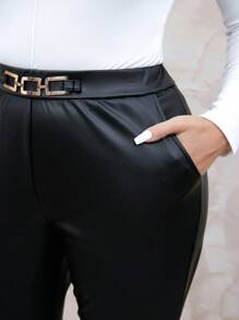 SHEIN Clasi Plus Size Fashion Metal Decor Fleece Leggings