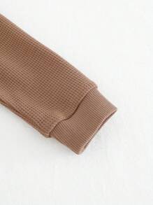 Cozy Pixies 2pcs Baby Boy Solid Color Knit Soft Crew Neck Long Sleeve Half-Open Pullover Top And Elasticated Waist Pants Set - Brown - View 9