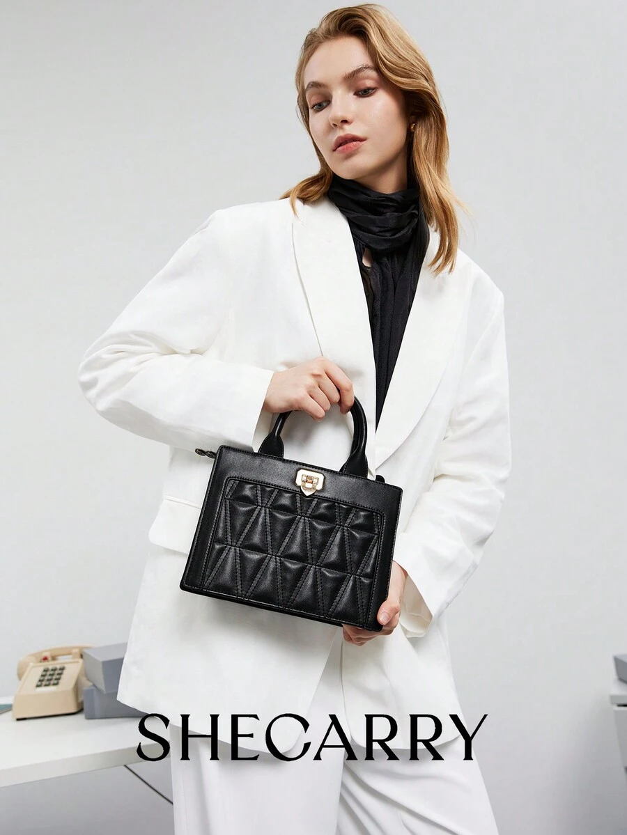 SHECARRY 女士顶部提手包 PU 皮革 秋冬季 校园旅行 通勤 工作 优雅潮流 精致手提包 - 黑色 - 查看 1