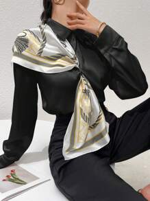 Modelyn Women's Floral Print Long Sleeve Elegant Blouse, Spring & Summer - Black - View 5