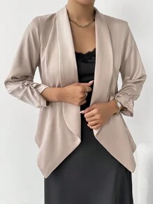 Chiquease Women's Casual Solid Color Lapel Blazer Jacket For Spring And Fall - Champagne - View 3