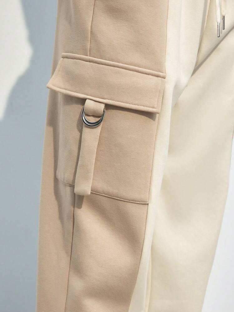 SHEIN Maija Pantalon de survêtement décontracté à cordon de serrage bicolore pour femmes