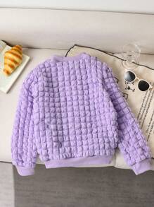 SHEIN Girls(Large) 2024 Fall & Winter New Stylish Korean Cute Bubble Style Hoodie Jacket - Purple - View 2