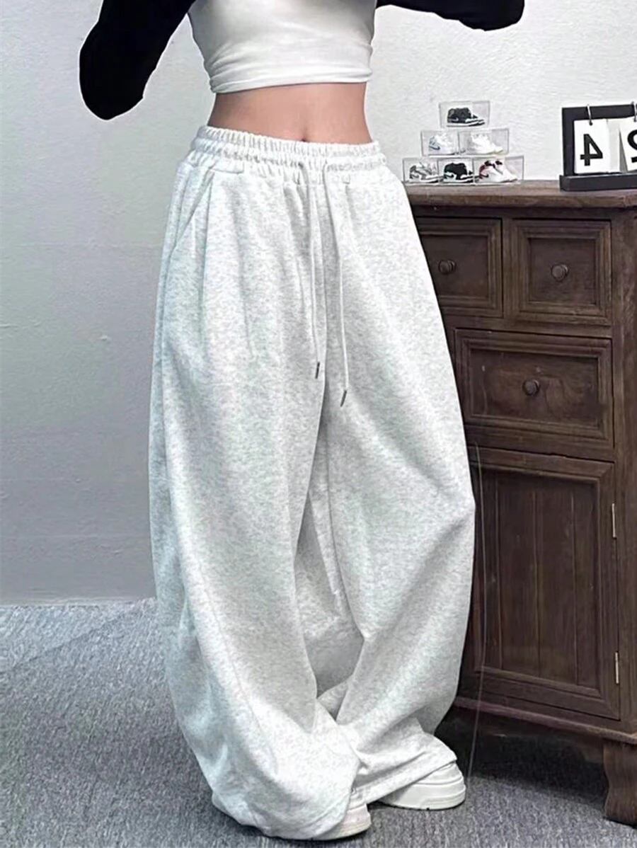 INAWLY Solva 女式纯色简约抽绳阔腿裤 - 灰色 - 查看 1