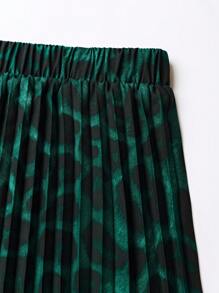 Franclia 全身印花弹力腰褶裥休闲度假半身裙 - 綠色 - 查看 3