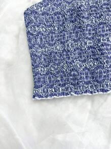 SHEIN Unity Áo Bandeau in họa tiết cho nữ - Màu xanh bụi bặm - Xem 3