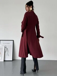SHEIN Privé Abrigo trench largo elegante, de doble pechera y cintura ceñida en línea A para mujer