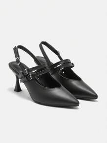 CUCCOO BIZCHIC Giày cao gót thời trang nữ, nhiều quai, hở lưng, giày cao gót, phù thủy Halloween tiệc Halloween mùa thu - màu đen - Xem 6