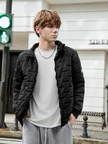SHEIN Teen Boys Solid Color Casual Stitching Padded Coat - Black - View 6