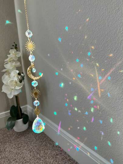 1pc,Suncatcher Dream Catcher Light Catchercrystal Hanging Sun Moon Decor Home Decor Gift Halloween Decor,Birthday Decorations Crystal Prism Glass Hanging,Home Decor ,Room Decor,Wall Decor Gifts Graduation