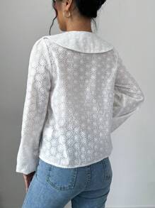 Chiquease 女士打结彼得潘领长袖衬衫（不对称花卉印花） - 白色 - 查看 2