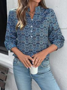 SHEIN LUNE 女式宽松印花长袖衬衫，秋冬，长袖上衣 - 彩色 - 查看 6