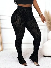 Slaydiva Leggings transparentes con efecto flockado de mujer, de uso casual/ajustado - Negro - Ver 4