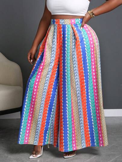 Slaydiva Plus Size Women's Summer Letter Print Wide Leg Pants