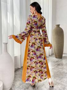 Al Najma Váy dài tay Ả Rập họa tiết hoa và trơn dành cho nữ, váy kaftan Jalabiya dài đến đầu gối, phong cách thanh lịch giản dị cho trang phục thường ngày/công sở/ngày lễ/tiệc tối/khách dự tiệc cưới - Nhiều màu - Xem 8