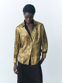 Maija Camisa de mujer de manga larga con botones, blusa dorada, blusas básicas, vestidos para mujeres, elegante atuendo de mujer para el trabajo