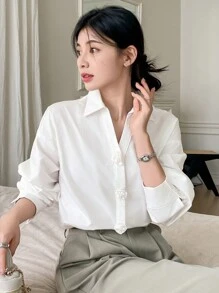 DAZY Blouse à manches longues avec application florale de couleur unie oversize pour femmes, vêtements d'automne pour femmes