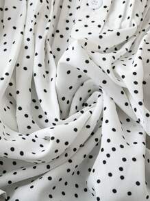 EMERY ROSE Casual V-Neck Keyhole Ruffle Sleeve Polka Dot Blouse,Short Sleeve Tops - White - View 3