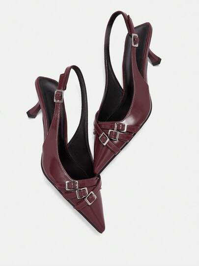 CUCCOO BIZCHIC 尖头细高跟豹纹女鞋，酒红色，春季鞋款，春假复活节