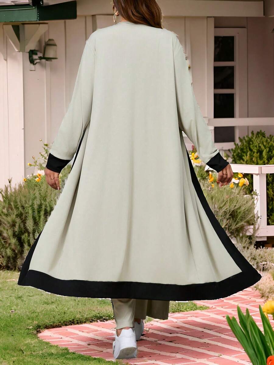 SHEIN LUNE Plus Size Women's Spring/Summer Contrast Color Long Sleeve Cardigan And Casual Pants 2 Pieces Set - Multicolor - View 1