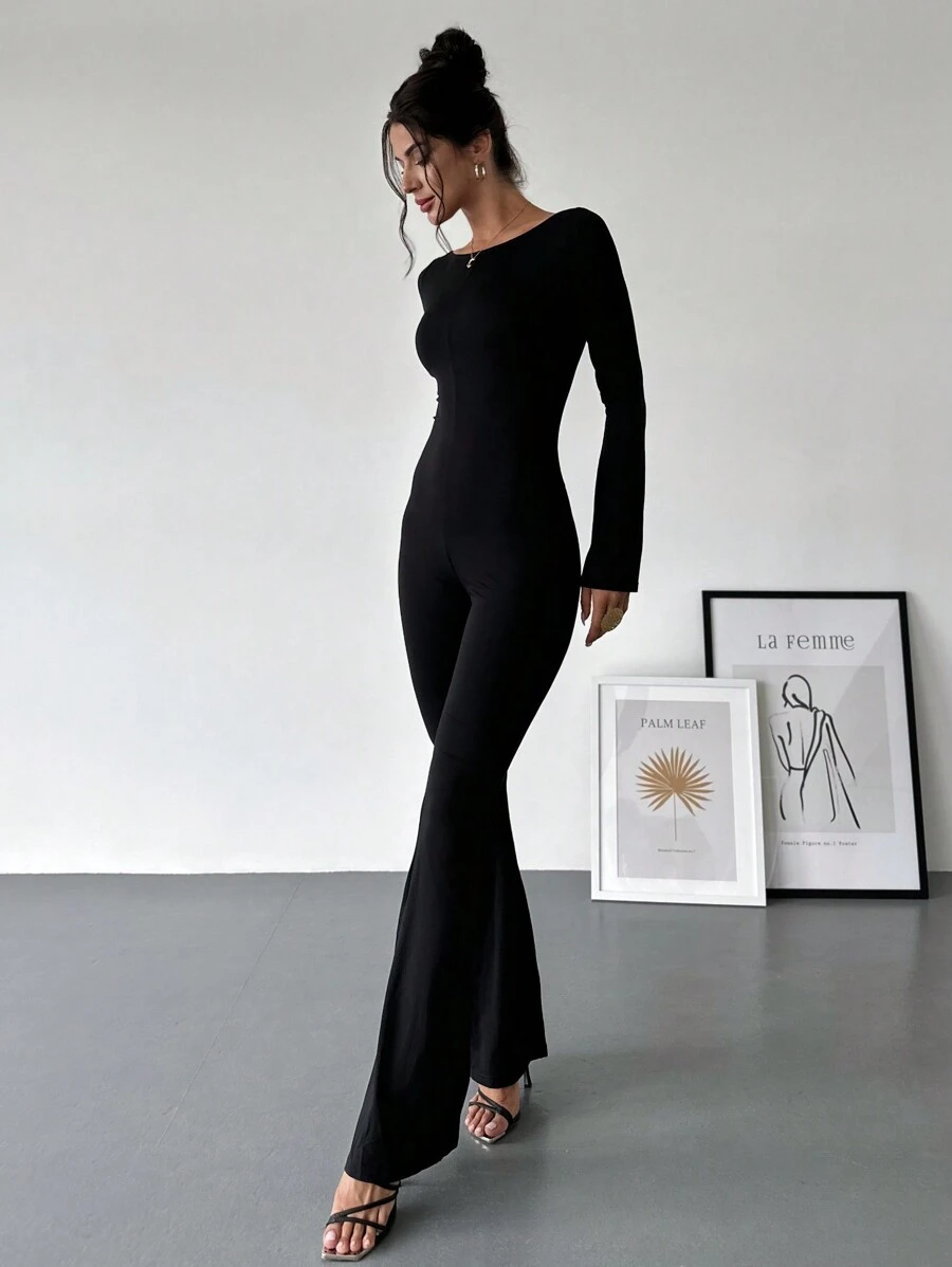 Firerie Women Off Shoulder Flared Sleeve & Flared Leg Bodycon Jumpsuit