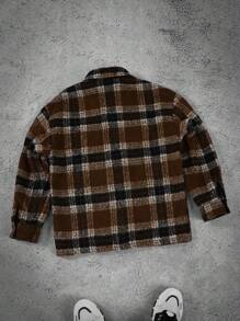 Manfinity Homme Camisa-chaqueta casual a cuadros para hombres, ropa de hombre de otoño e invierno, chaqueta abrigada de invierno