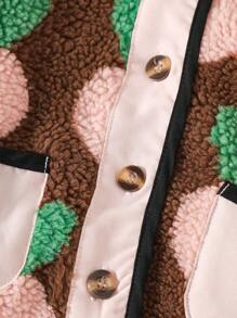 Toddler Girls Quilted Fruit Print Plush Jacket With Padded Hood, Warm Casual Winter Outerwear