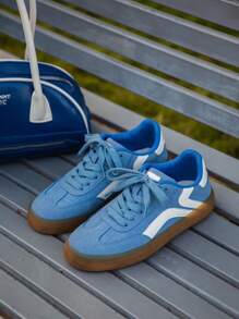 TUOPIN Blaue Y2K Lässig Sneaker mit weicher Sohle, leichter Boden, College-Stil, retroer bequemer und atmungsaktiver Sportschuh für Frauen mit geometrischem Muster