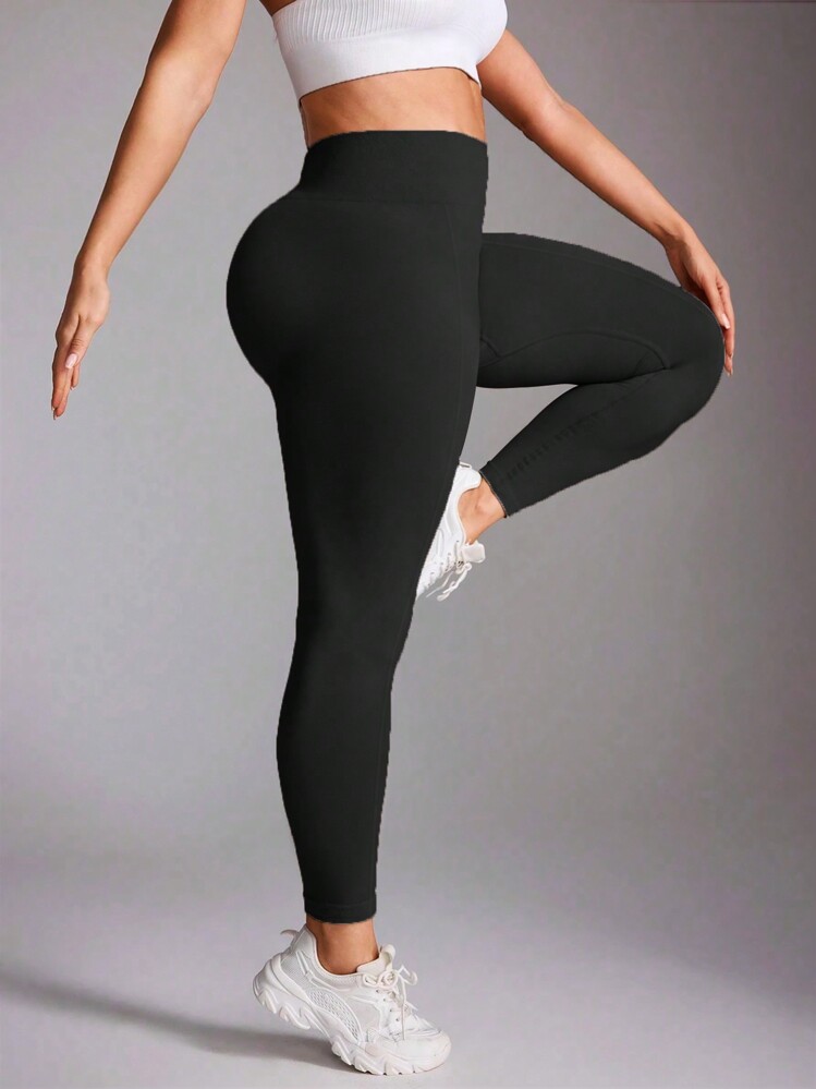 Easithlete Talla grande Leggings deportivos unicolor control de barriga - Negro - Añade 7