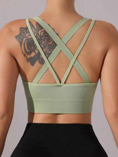 Easithlete Women Seamless Cross Back Sports BH Sets view 2